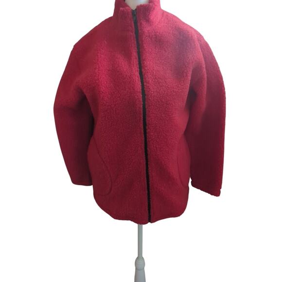 Vtg 1980s Norton Studio Red Black Fuzzy Cozy Jacket Warm Petite S - Picture 1 of 8